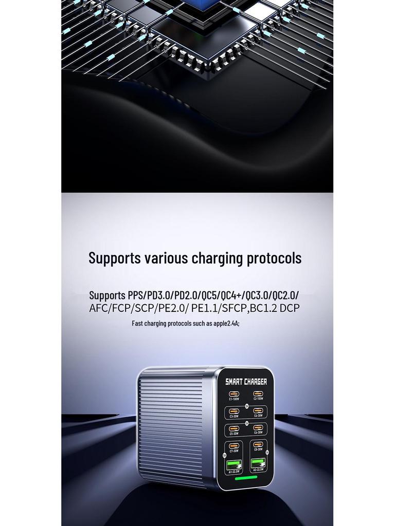 425W Gallium Nitride 10-Port Fast Charger for Phones, Laptops & Tablets