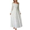 European and American women's clothing, new spring models, elegant floral pleated waist flared sleeve dress