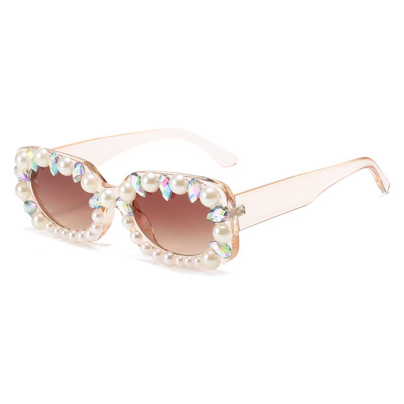 Pearl Sunglasses Women, Temperament Personality Diamond-Set Square Glasses, Hip-Hop Sunglasses