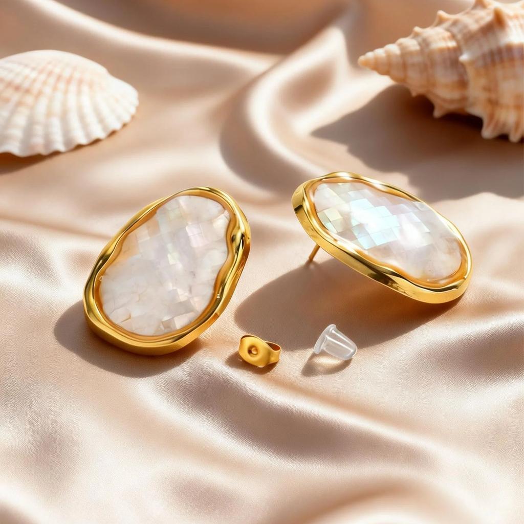 Unique Design Irregular White Shell Stainless Steel Stud Earrings for Women, Elegant High-quality Abalone Shell Jewelry Gifts