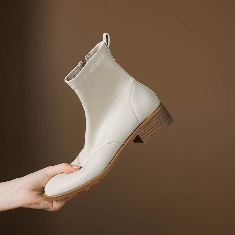 Krazing Pot Microfiber Round Toe Thick Heels Chelsea Boots Size 42 Zip Beauty Lady Women Stretch Ankle Boots