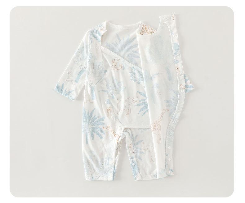 Newborn Pure Cotton Long Sleeve Bodysuit with Belly Protection - Seamless, Breathable Pajamas for Spring/Summer