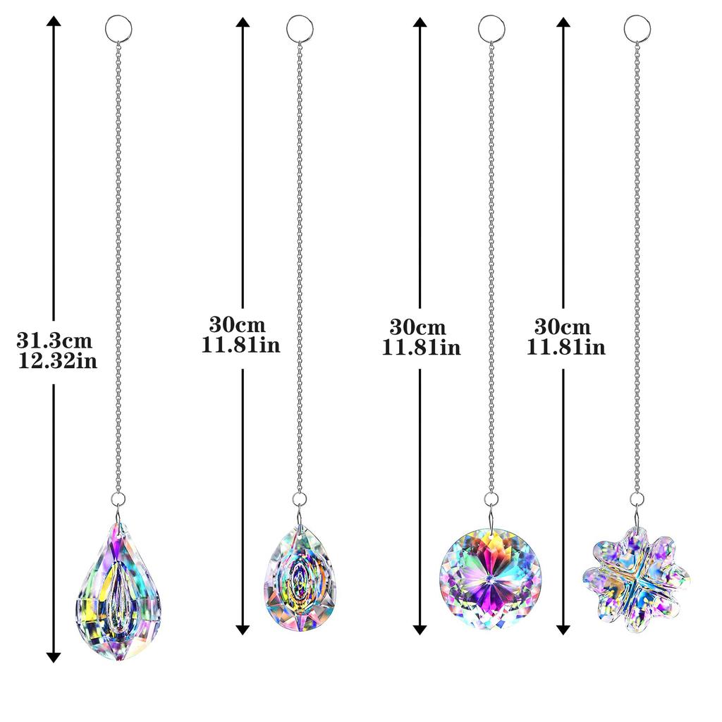 4pcs Clover-Shaped Round Crystal Pendant Crystal  Rainbow Sun Catcher Wedding Decor Home Wedding Party Decoration Ornament