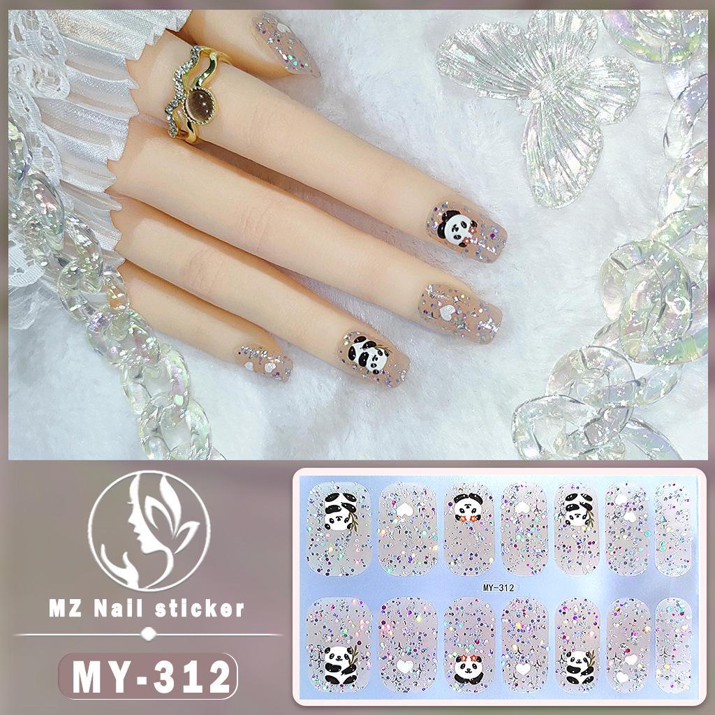 Panda Butterfly 5D No-Bake Nail Stickers - Full Cover, Waterproof, Faux Diamond Design