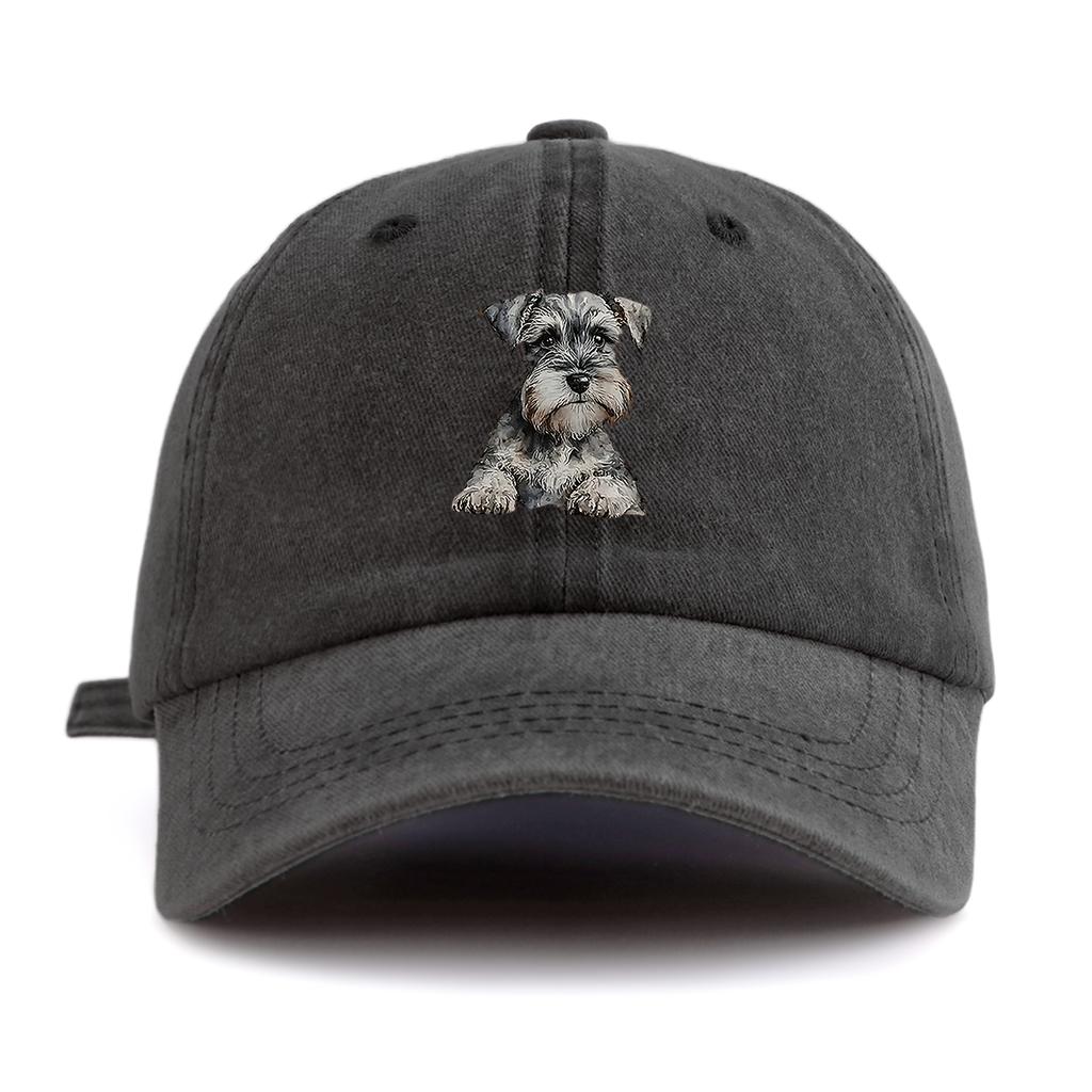 1pc Schnauzer Print Washed Baseball Cap for Adults  Minimalist Retro Style Casual Soft Adjustable Dad Hat Perfect As Gift