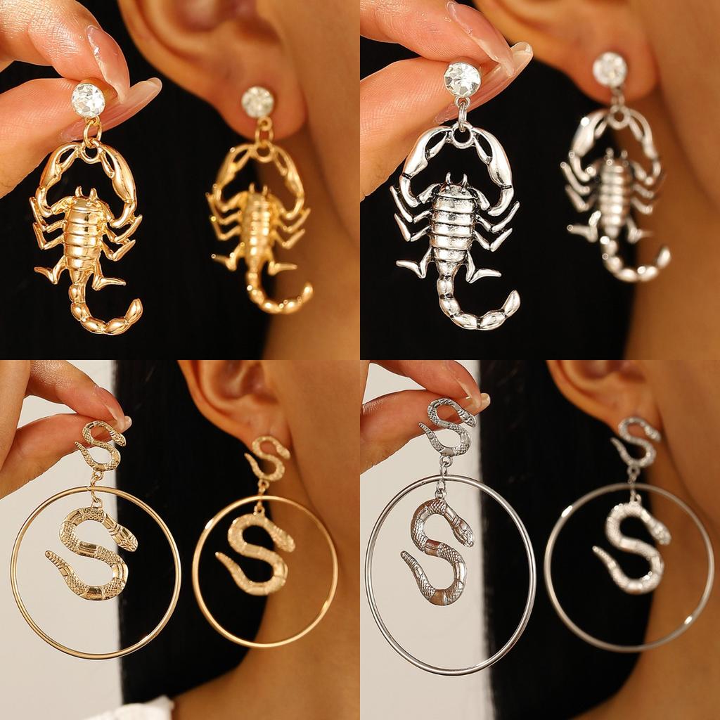 Gothic Animal Scorpion Drop Earrings Women's Vintage Punk Hip Hop Rock Men's Snake Earrings Dark Halloween Exaggerated Jewelry