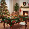 Vintage Oil Painting Christmas Round Tablecloth, Religious Figure Christmas Elements Red And Green Plaid, Rectangular Dining Table Cloth