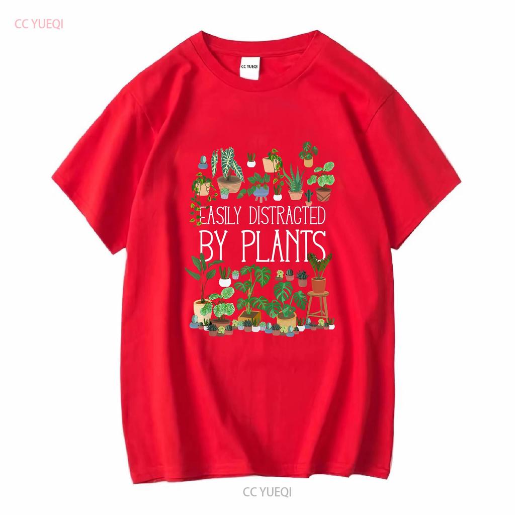 Easily Distracted By Potted Plants T Shirt long or short sleeves vintage Washed graphic designer clothes Breathable Casual