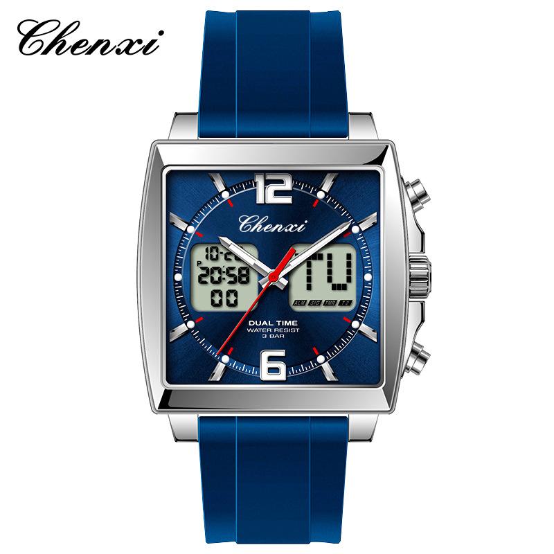 

Multifunctional Men S Watch Calendar Waterproof Luminous Men S Watch Square Silicone Strap Dual Display Electronic Watch