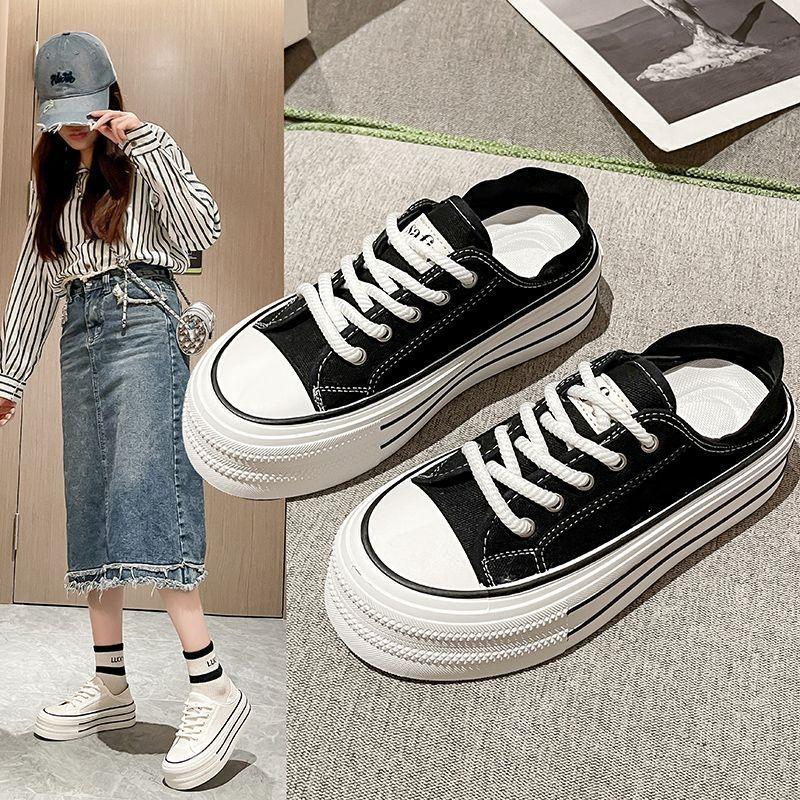 Platformowe buty płócienne damskie wiosna i jesień nowe wersja koreańska wszechstronne oddychające zwiększające wysokość buty na platformie muffin płaskie dwa i pół sli