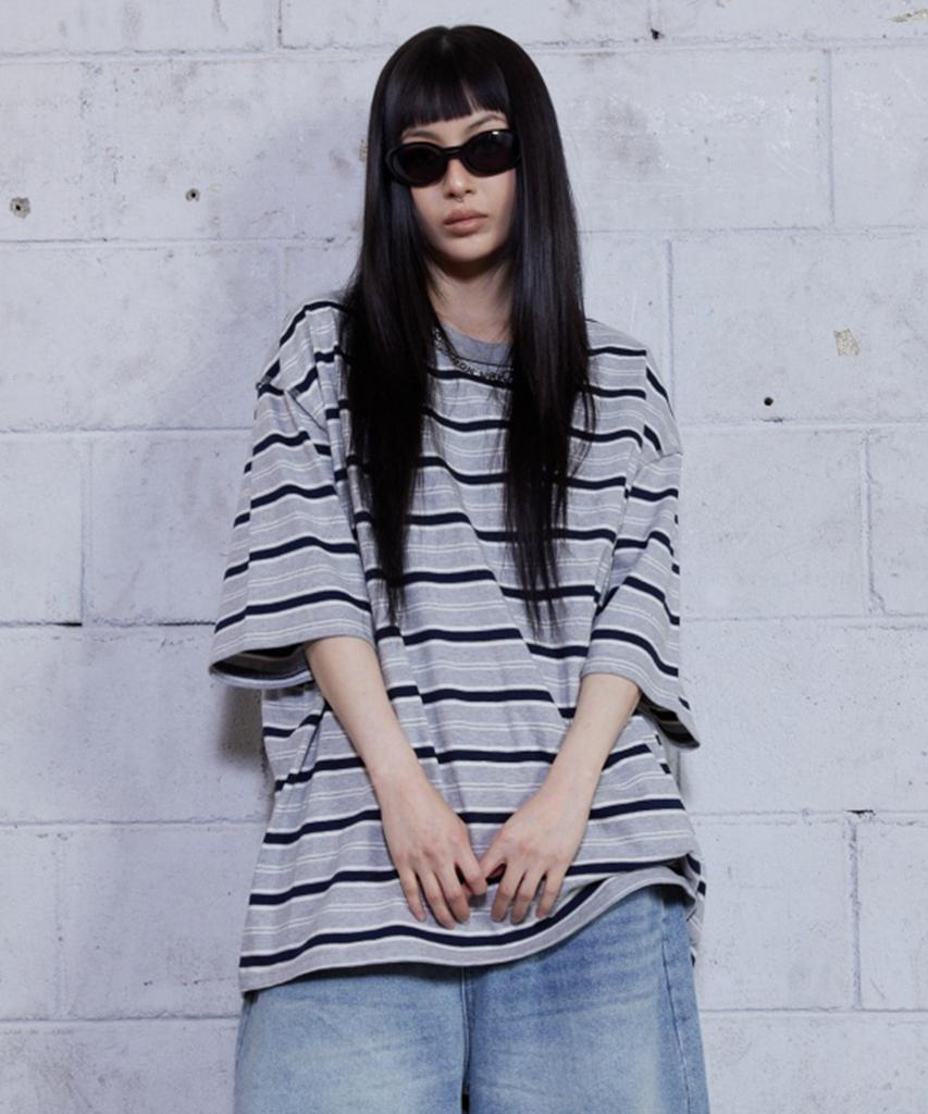 Naiteuwokeudeb Border Overlock Stripe Tee_Grey
