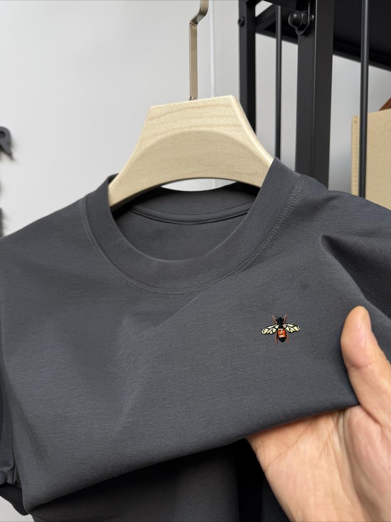 New high-end brand cotton men's round neck short sleeve T-shirt summer new fashion bee printed boutique Korean style top