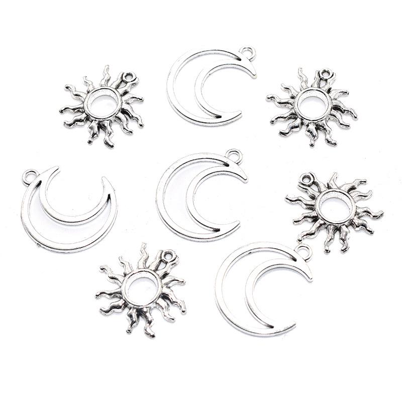 Retro Alloy Antique Silver Filigree Sun & Moon Jewelry Pendants - Necklaces & Earrings