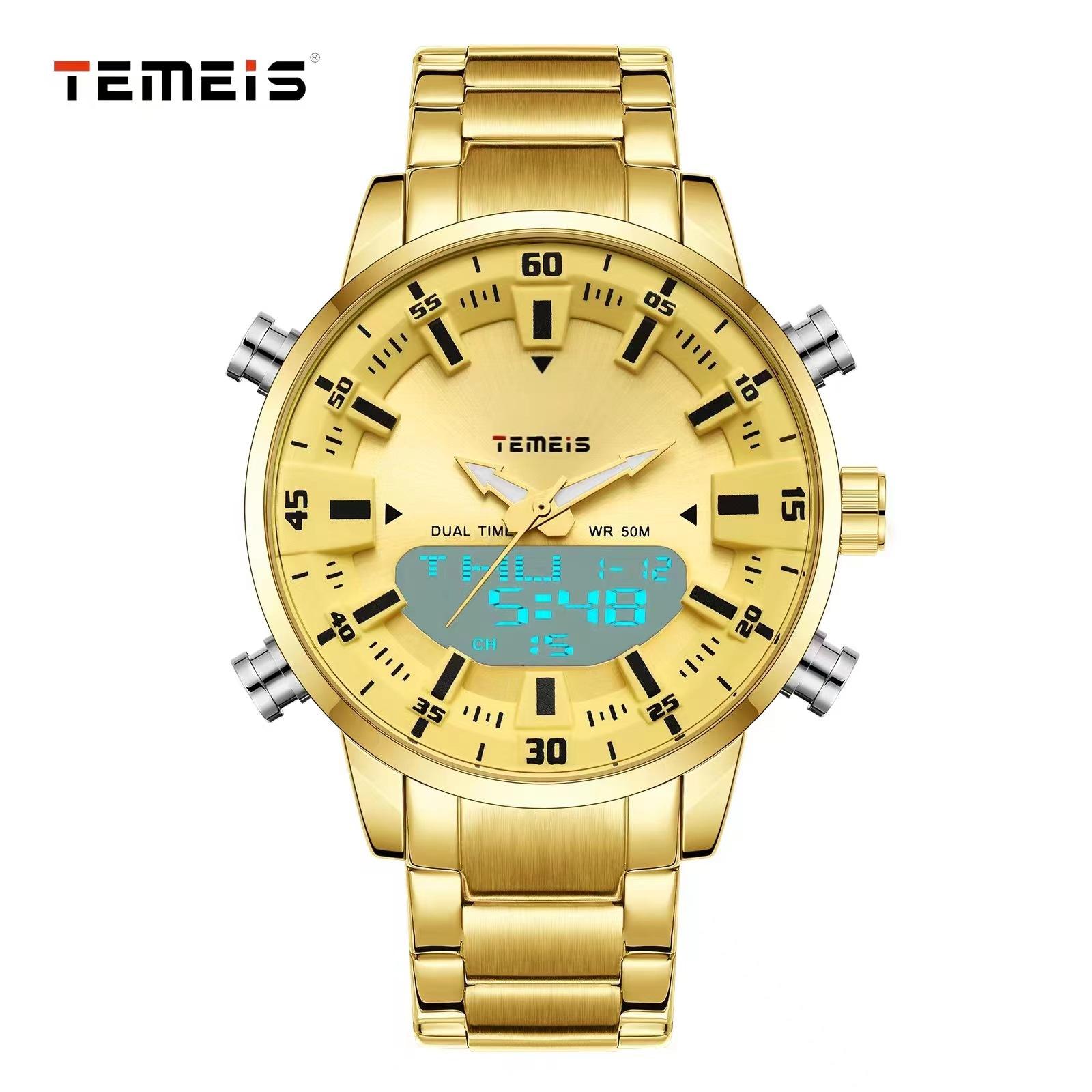Temeis Men S Watch Outdoor Sports Double Display Watch Luminous Large Dial