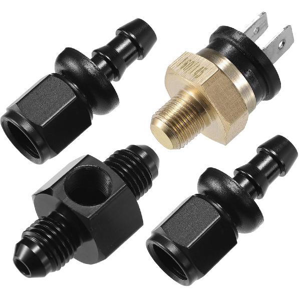 Coolant Hose Thermostat Switch Kit, 4AN 170 F on - 155 F Off Transmission Cooler Sensor Fan Oil Cooler Radiator Electric Switch Fitting Universal for 160 F on - 145 F