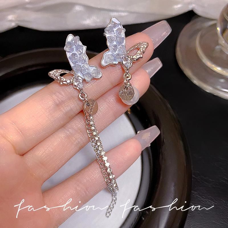 Korean-Style Diamond Tassel Bow Earrings - Elegant Long Earrings for All Occasions