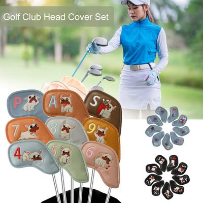 9Pcs Golf Club Head Cover Faux Leather Golf Wedge Iron Head Cover