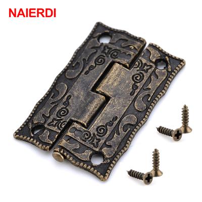 10 Uds NAIERDI bisagras de bronce antiguo decoración del cajón del gabinete bisagra Vintage para caja de madera de joyería