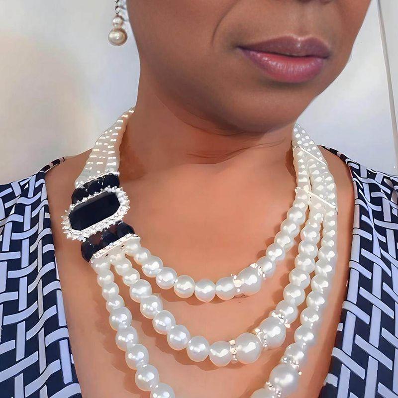Fashion Style Fashion Exaggerated Handmade Imitation Pearl Rhinestone Flower Multi-Layer Necklace Bride Photo Studio Wedding Photography Accessories