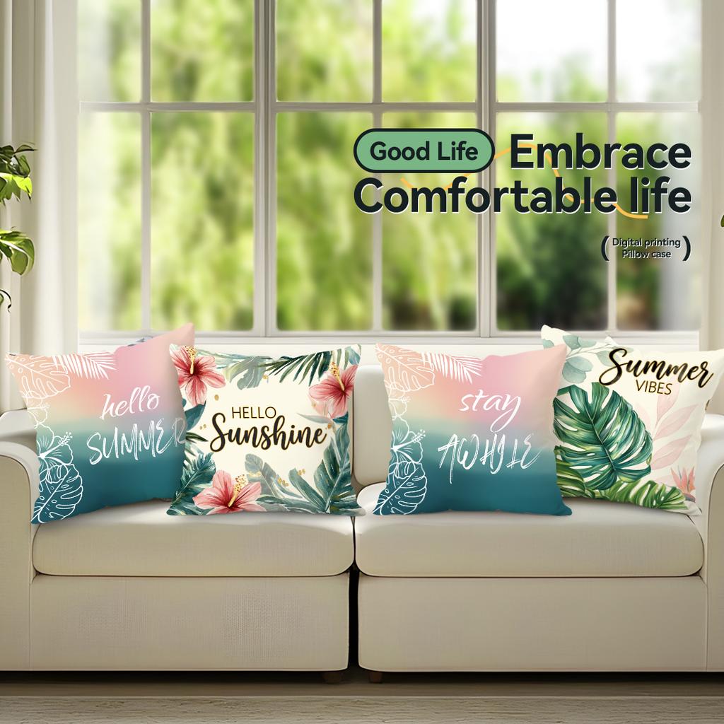 4pcs/setGreen and Pink Hawaiian Theme Cushions Pillowcase Polyester Cushion Cover Throw Pillow Pillowcover Home Car Sofa Decor