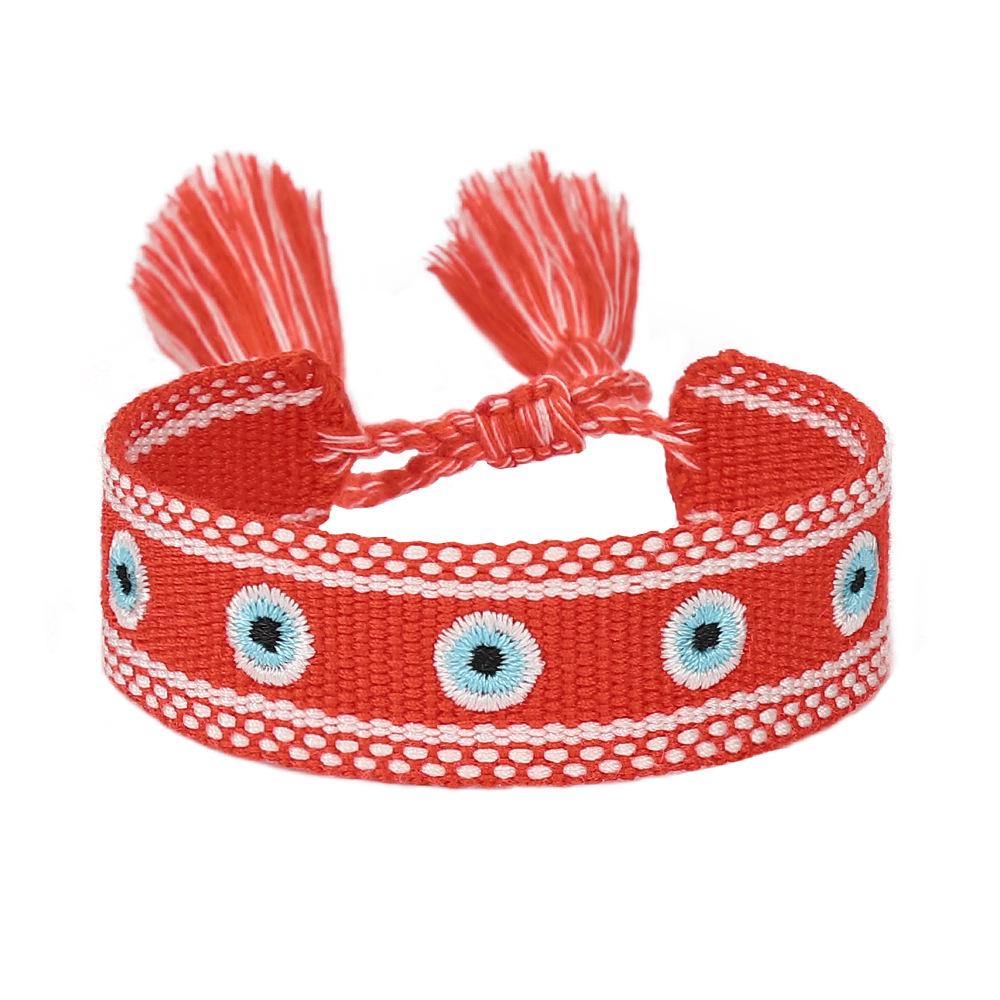Women's Fashion Hand-Woven Lucky Evil Eye Bracelet with Tassel and Embroidery