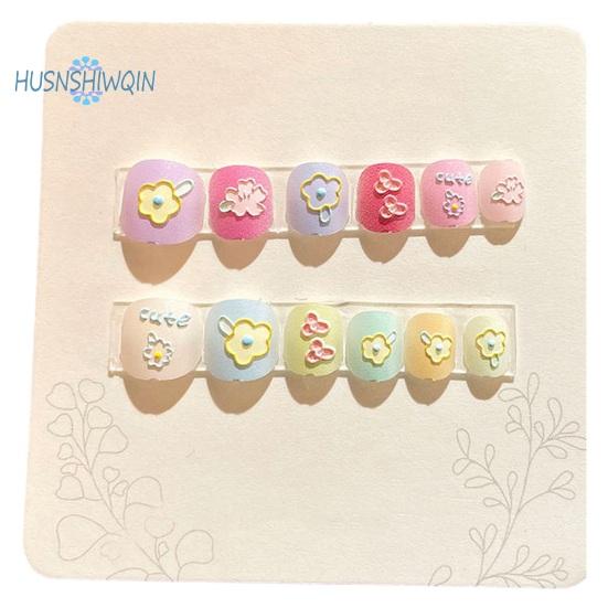 

12 шт. детские накладные ногти с героями мультфильмов - милый рождественский тематический узор, тиснение на ногтях, самоклеящиеся накладные ногти DIY Art C