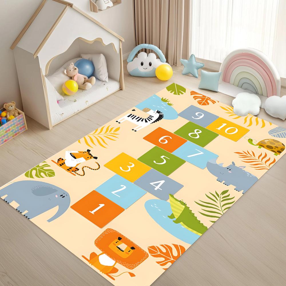 Hopscotch Numbers Play Mat Educational Counting Carpet Non-Slip Kids Rug for Nursery Playroom Girls Bedroom Home Decoration