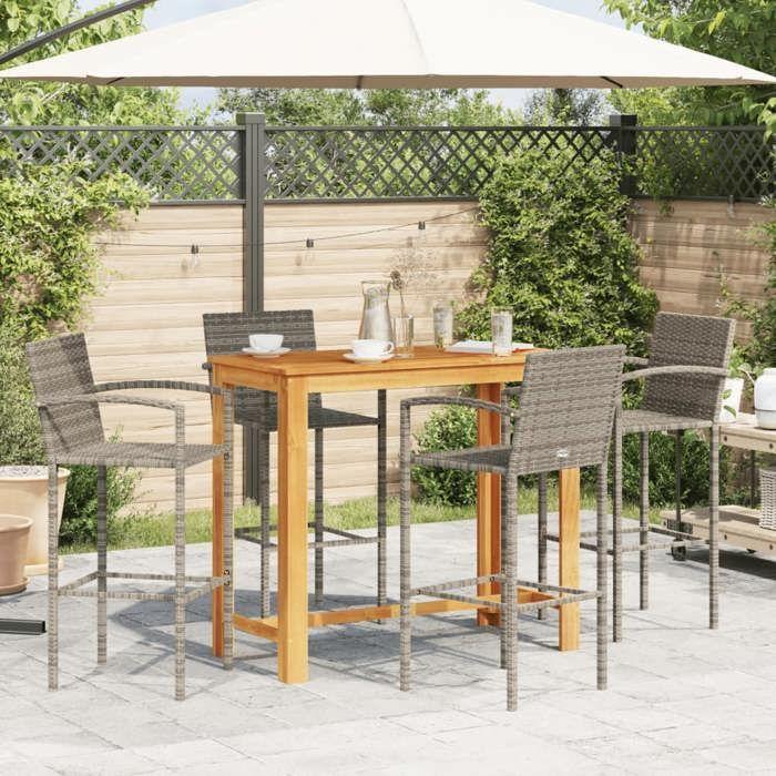 VidaXL Ensemble de bar de jardin 5 pcs gris bois massif acacia rotin, table et chaises de bar d'extérieur, ensemble de 3295290