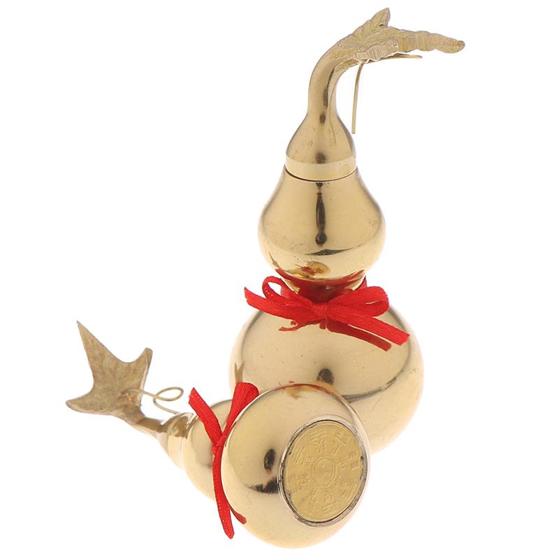 Traditional Chinese Natural Feng Shui Gourd Brass Mental Golden Wu Lou Luo Lu Health Enhance Luck Ornament Home Decor