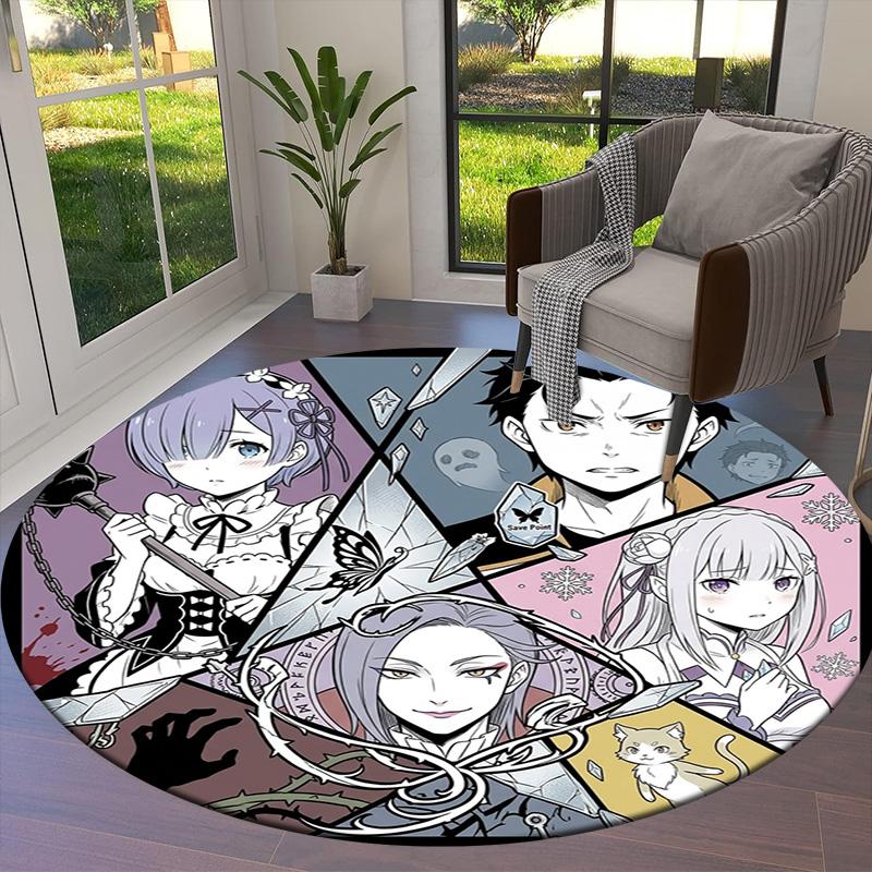 Re Zero Round Area Rug Carpet Rug For Living Room Bedroom Sofa Playroom Decor Nonslip Floor Mat