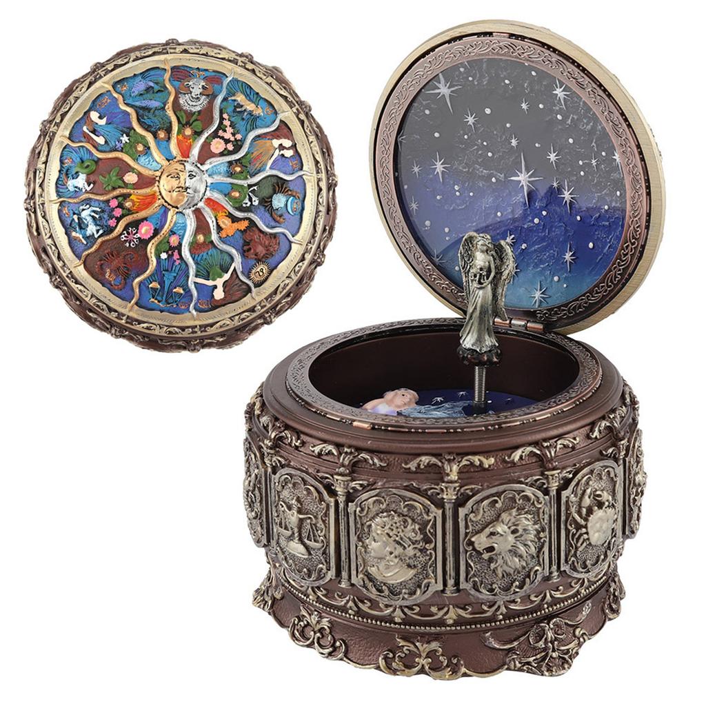 Vintage Music Box with 12 Constellations Rotating Goddess Twinkling LED Light(Libra)