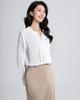 SPRING SEAON Long Sleeve Chiffon Blouse with Tucked Loose Plus Sizes Suitable for Size 3L Women's V-Neck Detail, Fit, Available, Suits, Office,