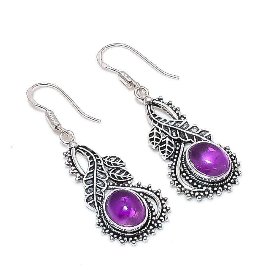 Natural Sage Amethyst Gemstone 925 Sterling Silver Jewelry Earring 1.97  AE-11878