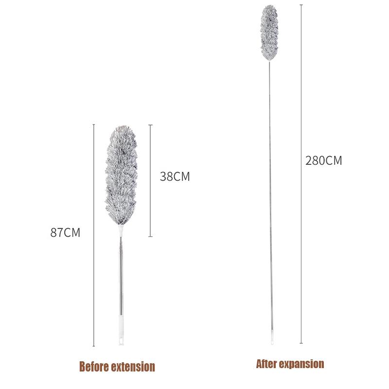 2,8 m Verlängerter Hühnerfederstaubwedel Ausziehbarer und gebogener Deckenreinigungsbesen Heimischer elektrostatischer Staubfänger