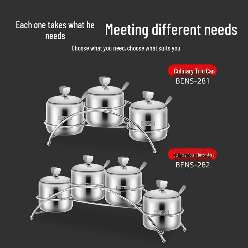 Stainless Steel Four-Compartment Seasoning Container