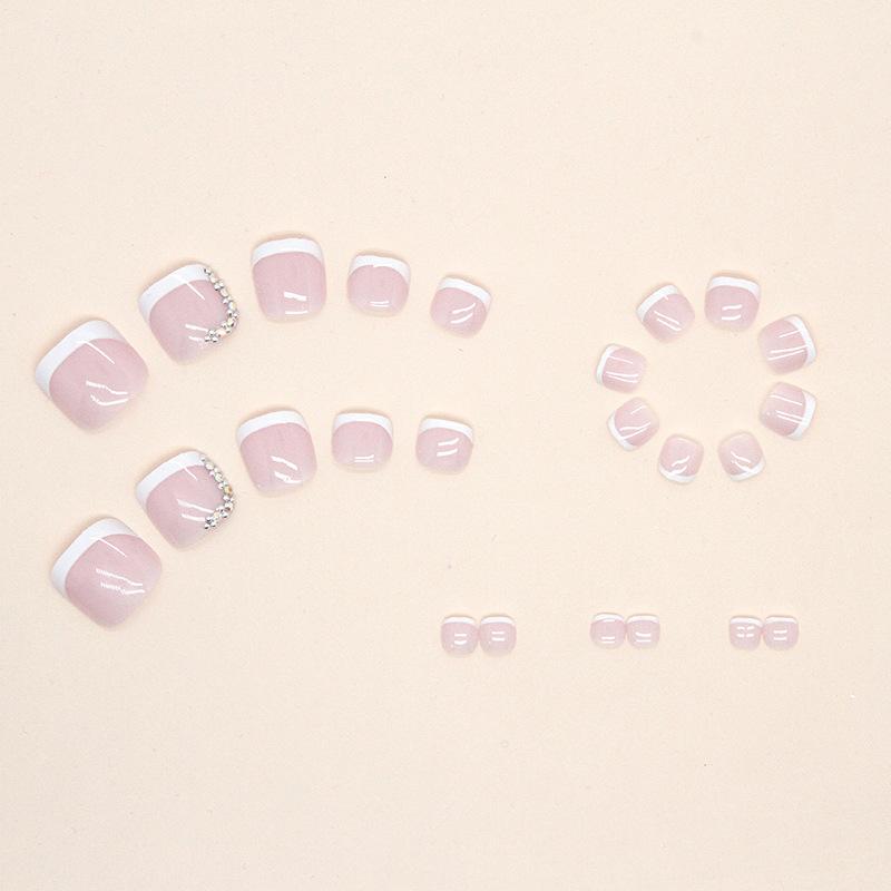 Simple and Pure White French Broken Diamond Foot Model, Wearing Nail Nail Powder, Transparent and Fresh, Essential Toenail Pieces In Summer