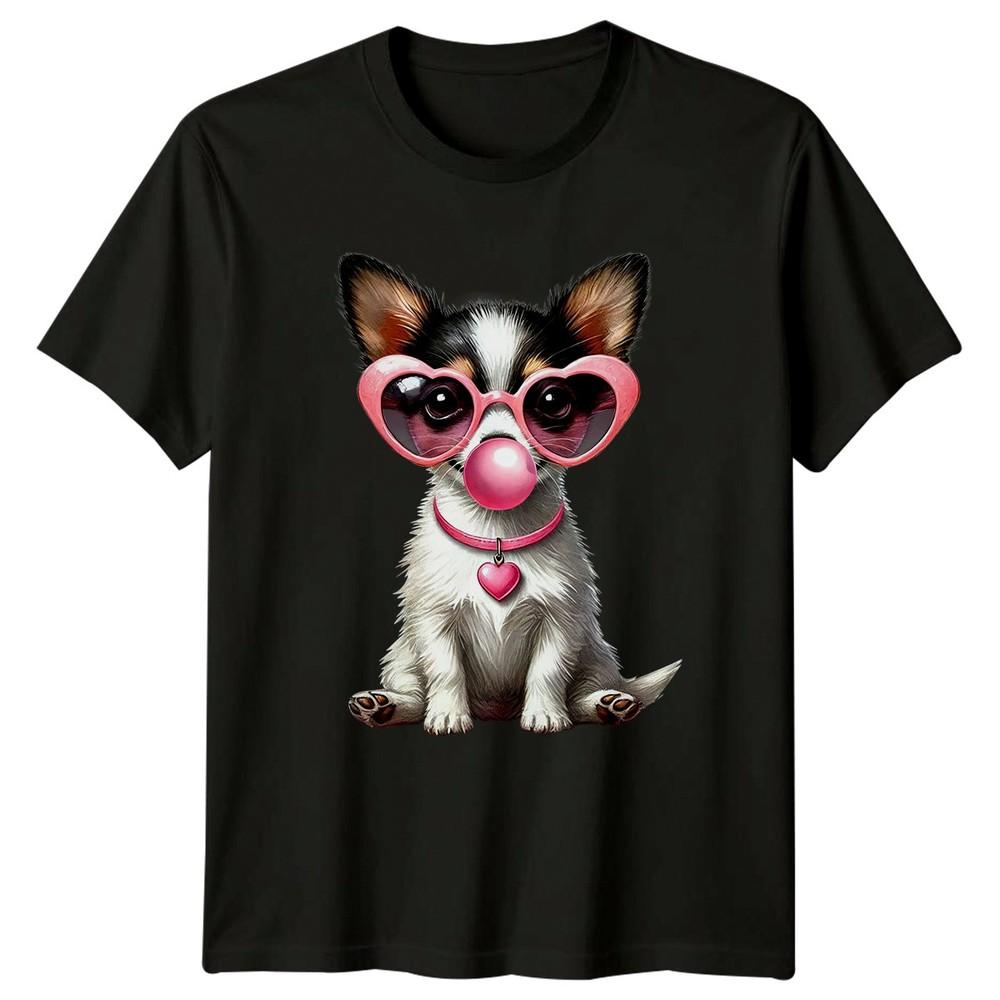 Cute Dog Heart Glasses Bubblegum Animals Dogs Unisexs TShirt Unisexs Graphic Tee