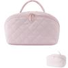 Women's Large Quilted Polyester Makeup Bag - Portable Accordion Design for Travel Toiletries Storage