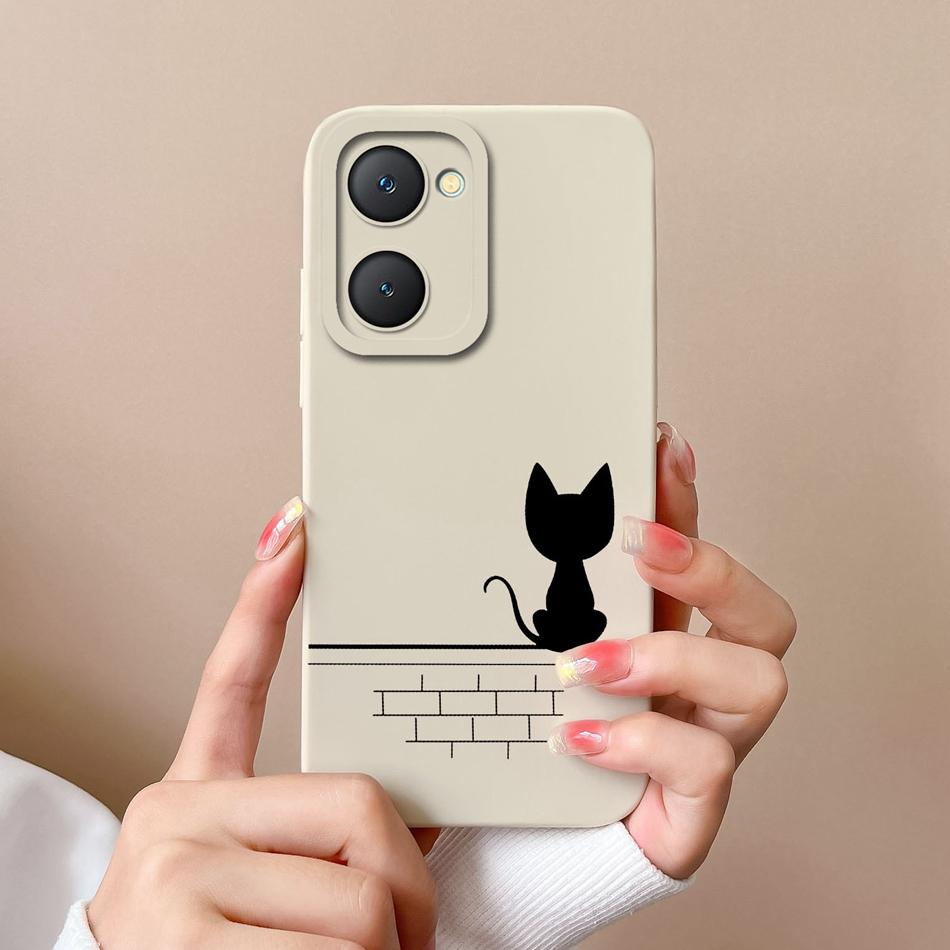 For Vivo Y03 4G Phone Case Butterfly Cute Cat Lightweight Liquid Silicone Camera Protection Back Cover For Vivo Y 03 Funda Shell