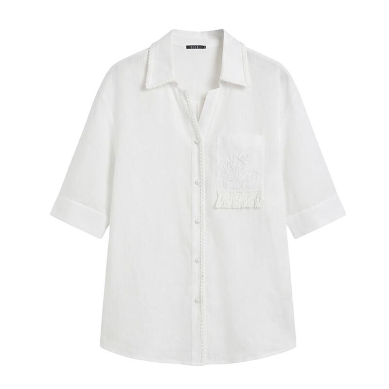 ELLE Women's Embroidered Tencel Blend Relaxed Shirt