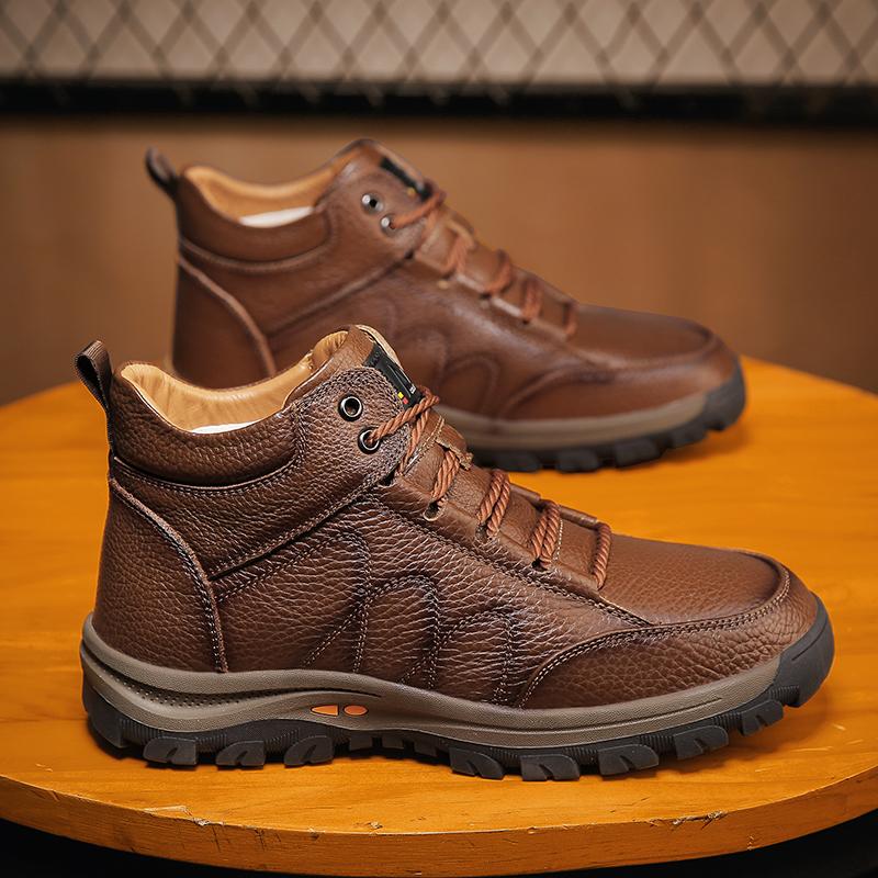 Fashion Genuine Leather Mens Casual Shoes New Fashion Brand Man Hiking Footwear Non-Slip Leisure Walk Ankle Boots Versatile Treking Flat