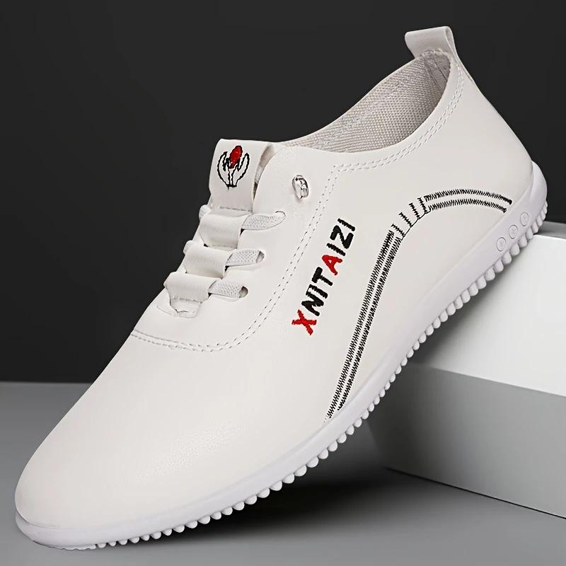 

Мужские стильные черно-белые кроссовки - шнуровка, круглый носок, резиновая подошва, мужская кожаная обувь 40 белый