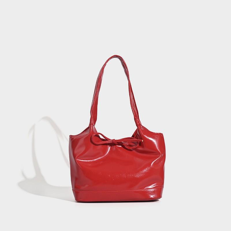 Fashionable Oil Wax Leather Commuter Bag All-matching Bow Armpit Women s Tote