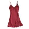 Vestaglia da Notte Sexy da Donna Scollo a V Senza Schiena Senza Maniche Patchwork di Pizzo Imbottiture Rimovibili Raso Tinta Unita Morbida Lunghezza Sopra il Ginocchio Abito da Notte da Donna