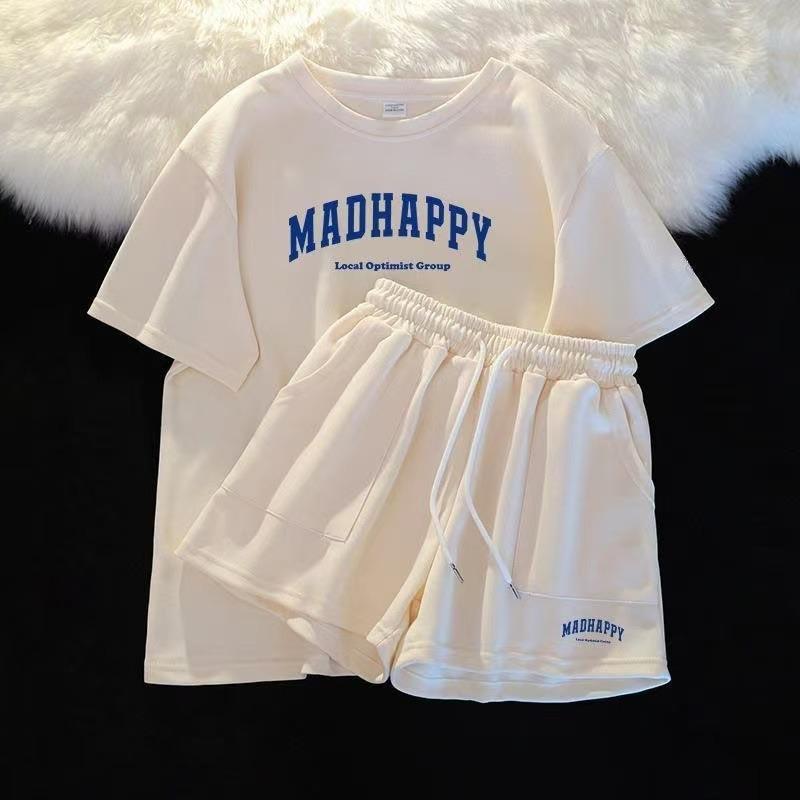 Summer Casual Sports Suit Women s Loose Short-sleeved Shorts Two-piece Set S
