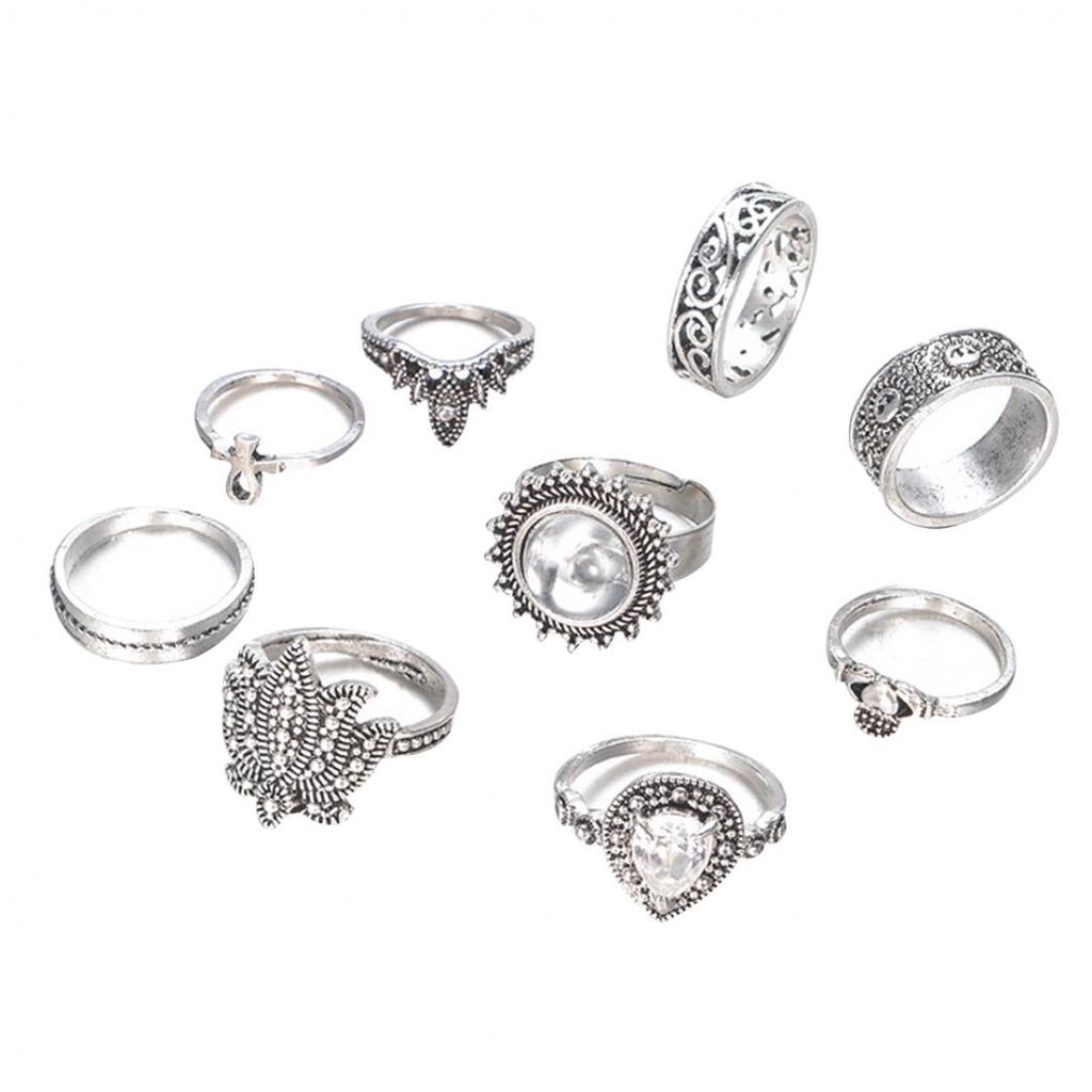 9Pcs/Set Retro Women Rhinestone Knuckle Finger Ring Jewelry Accesories Gifts