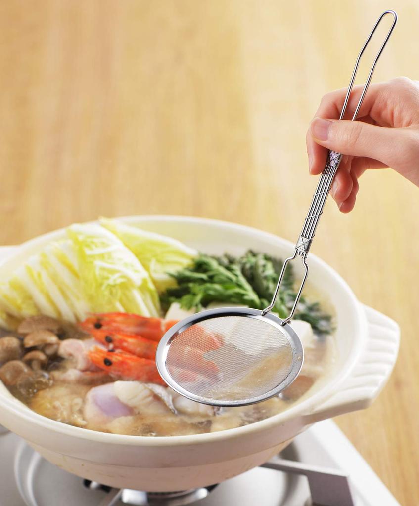 Yoshikawa X 8cm YJ2812 Japanese-made, 20.5cm (length) (diameter), Hand-wound Handle, Skimmer, "Cooking Basics" Series, Silver,