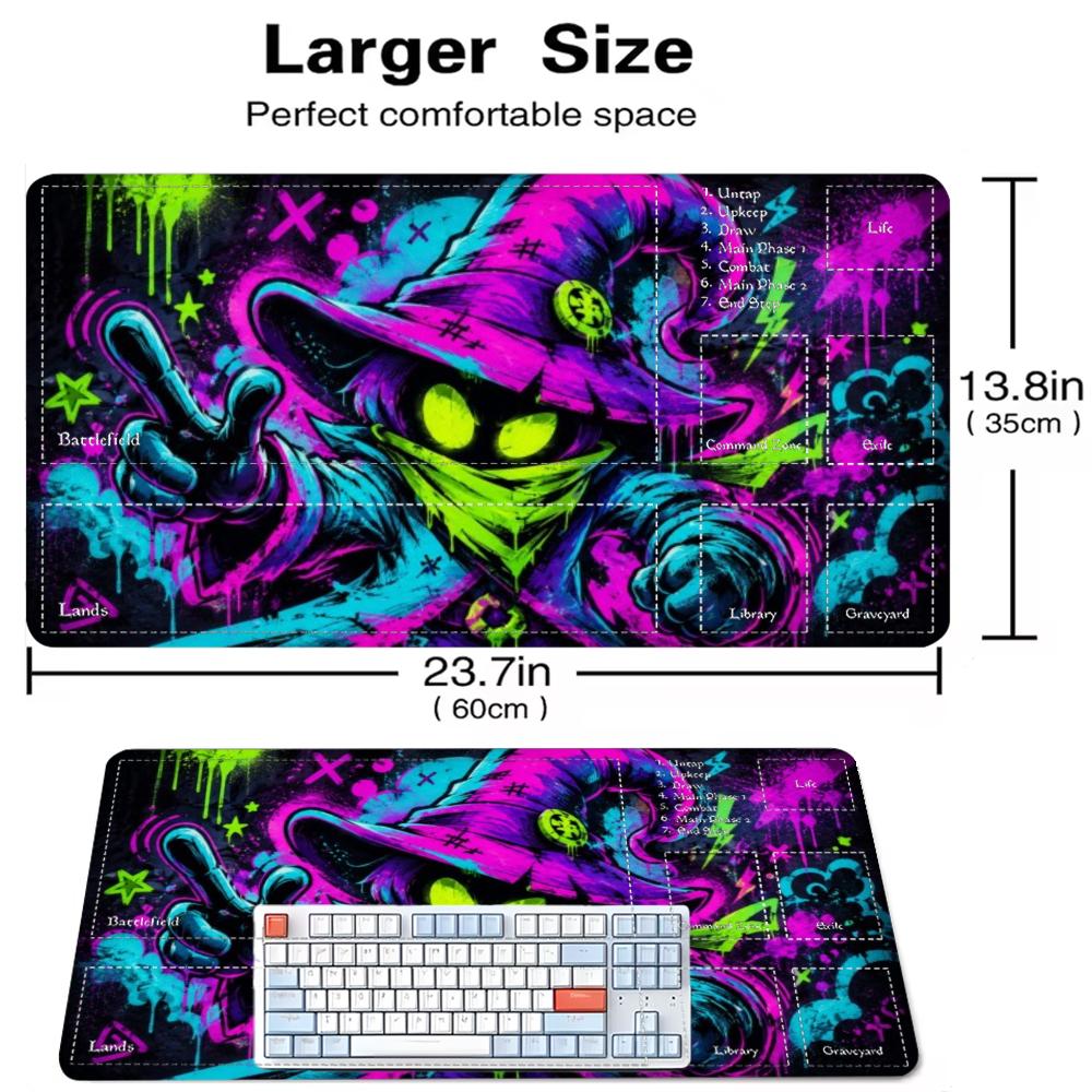 Neon Splash Graffiti Punk Wizard Large MTG Playmat TCG Battle Mat Anti-Slip Durable Stitched Edge Commander tapete magic mtg