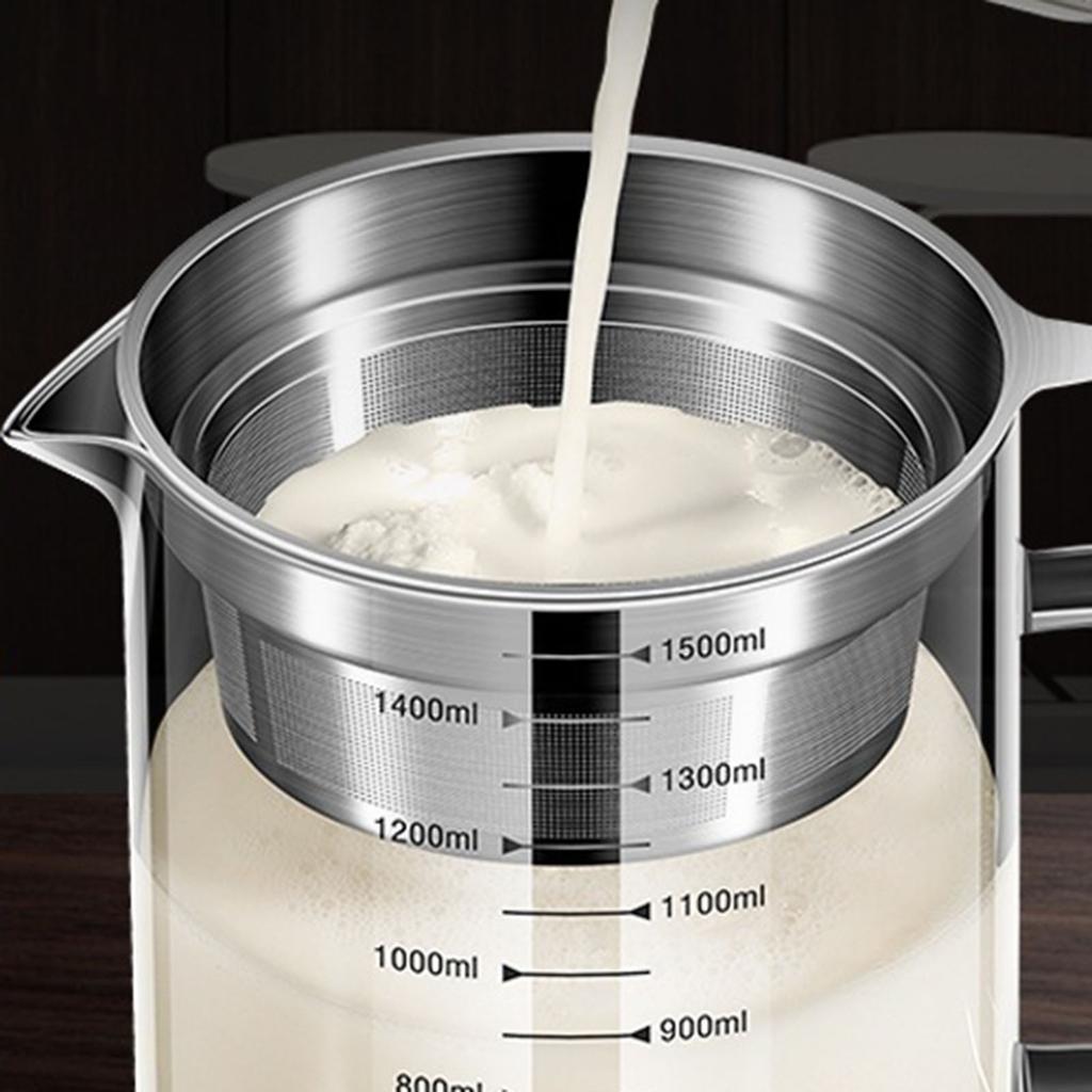 1/1.5L Glass Oil Filter Pot Soy Milk Yogurt Strainer Glass Container Food Strainer with Scale