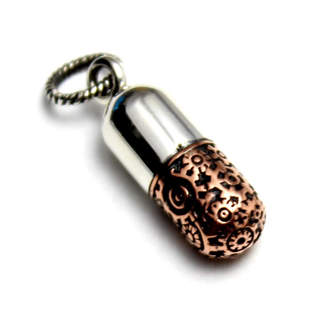 Capsule, medicine, gear, pendant, sterling silver 925, good vibrations